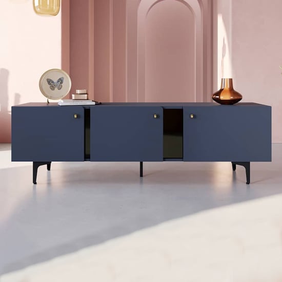 Read more about Malkia wooden tv stand with 3 doors in blue