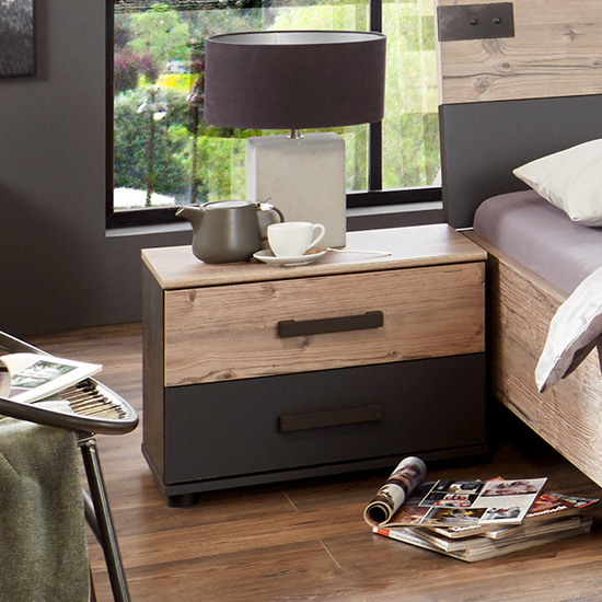 Read more about Malmo wooden bedside cabinet in silver fir and graphite