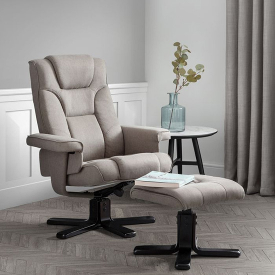 Product photograph of Maeryn Linen Swivel Recliner Chair And Stool In Grey from Furniture in Fashion