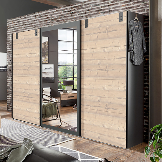 Read more about Malmo wide sliding mirrored wardrobe in silver fir and graphite