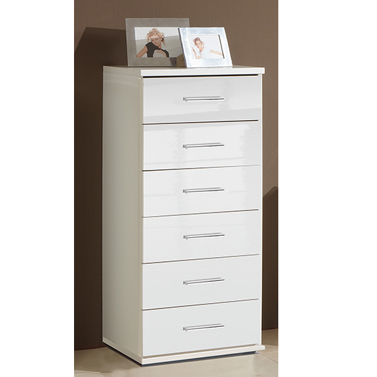 Product photograph of Malta Chest Of Drawers In High Gloss White With 6 Drawers from Furniture in Fashion