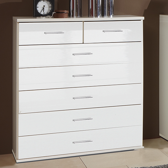 Product photograph of Malta Chest Of Drawers In High Gloss White With 7 Drawers from Furniture in Fashion