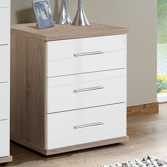 Product photograph of Malta Chest Of Drawers In High Gloss White And Oak With 3 Drawer from Furniture in Fashion