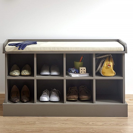 Read more about Keswick shoe bench in grey with eight open compartments