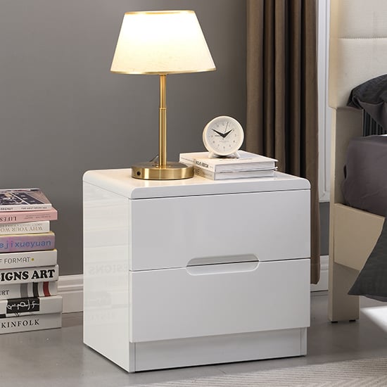 Read more about Manhattan high gloss bedside cabinet with 2 drawers in white