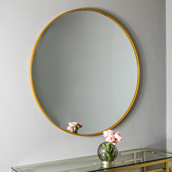 Product photograph of Manhattan Medium Round Wall Bedroom Mirror In Gold Frame from Furniture in Fashion