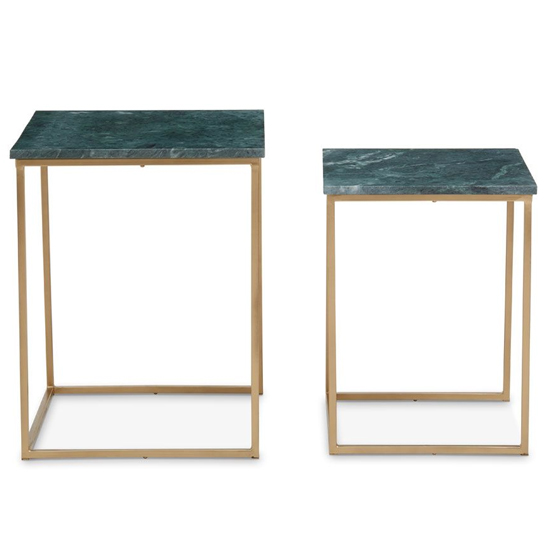 Photo of Mania square green marble top nest of 2 tables with gold frame
