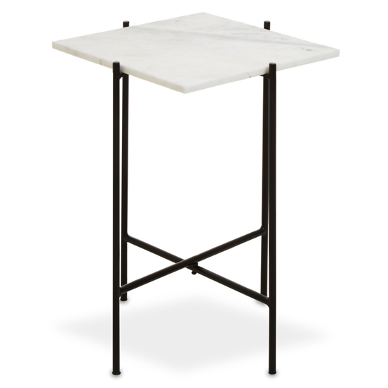 Photo of Mania square white marble top side table with black frame