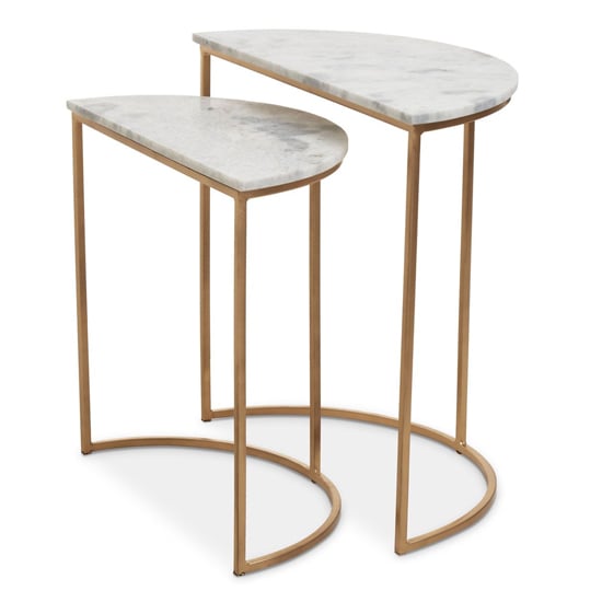 Product photograph of Mania White Marble Top Nest Of 2 Tables With Gold Metal Frame from Furniture in Fashion