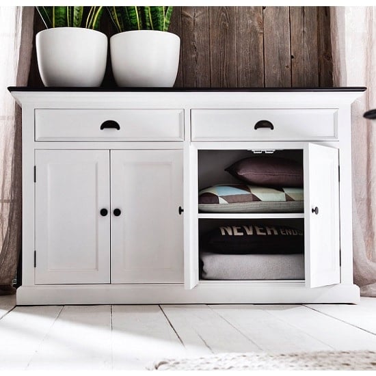 Read more about Allthorp solid wood sideboard in white and black top with 4 door
