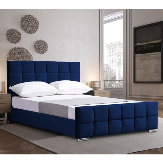 Manitou Plush Velvet Small Double Bed In Blue | FiF