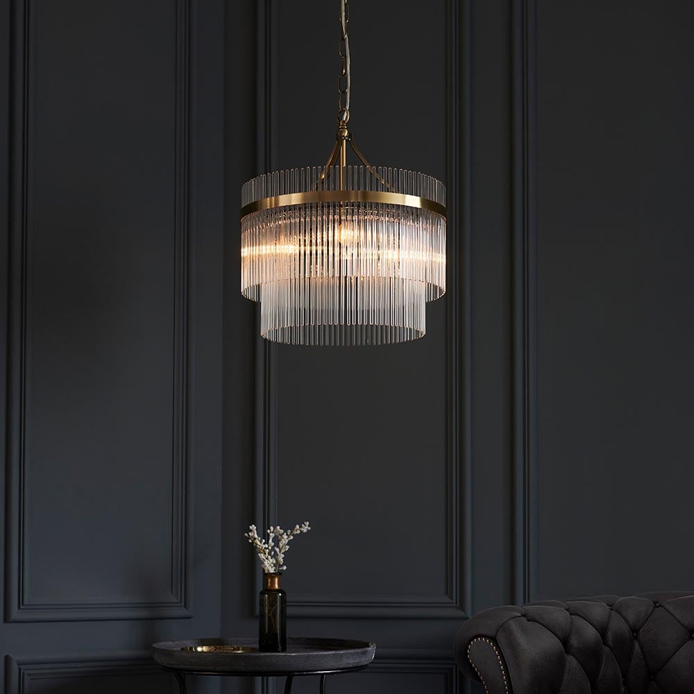 Product photograph of Mankato 3 Light Glass Pendant Ceiling Light In Antique Brass from Furniture in Fashion