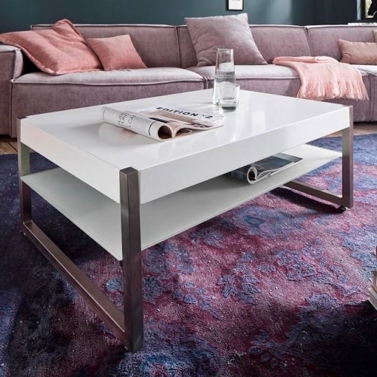 Photo of Mannix wooden coffee table rectangular in white with glass shelf