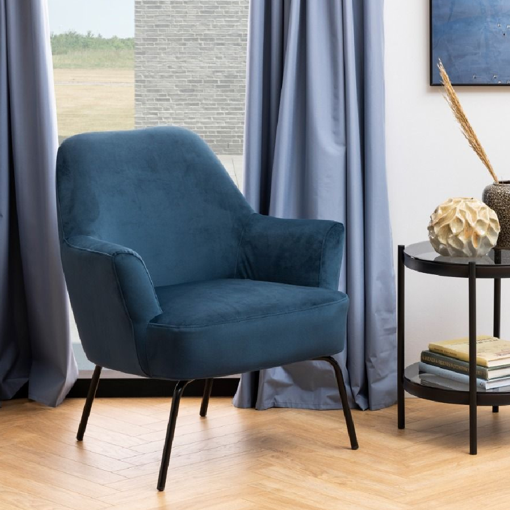 Product photograph of Manteo Fabric Lounge Chair In Navy Blue from Furniture in Fashion