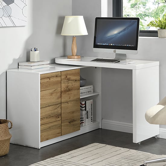 Read more about Mantua wooden swivelling computer desk in white and oak