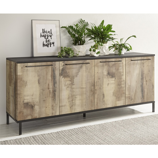 Product photograph of Manvos Wooden Sideboard In Black Oak And Pero With 4 Doors from Furniture in Fashion
