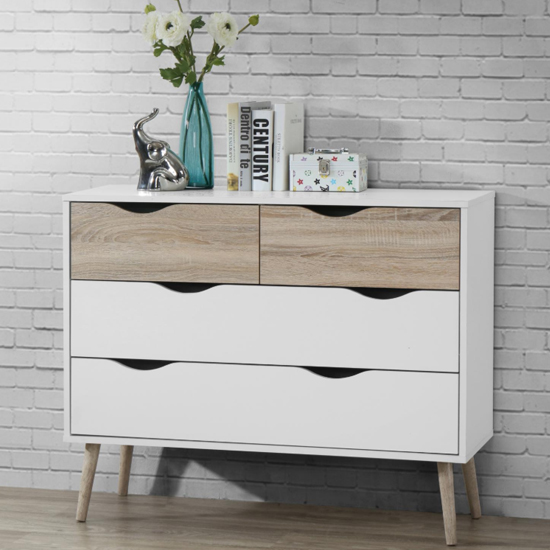 Read more about Appleton wooden chest of 4 drawers in white and oak effect