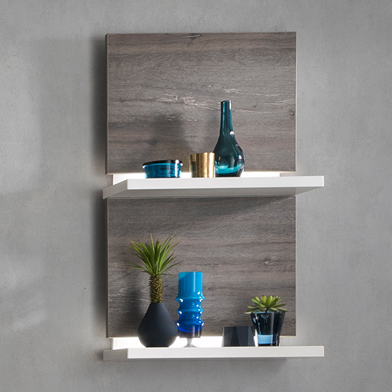 Product photograph of Marbella Led Wooden Wall Shelf In White And Amberg Oak from Furniture in Fashion