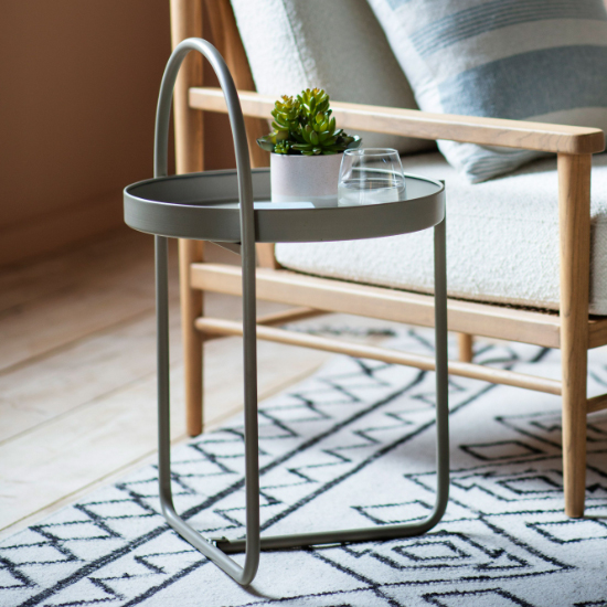 Product photograph of Marbury Round Metal Side Table In Latte from Furniture in Fashion