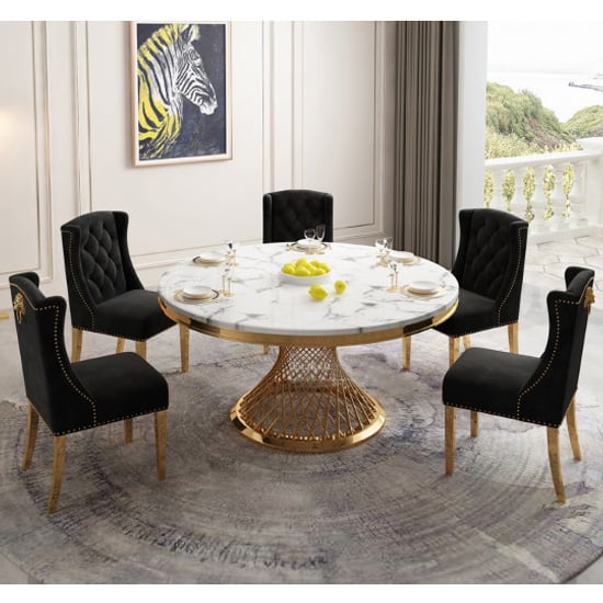 Marcelo Round White Marble Dining Table With Gold Base | Furniture in ...