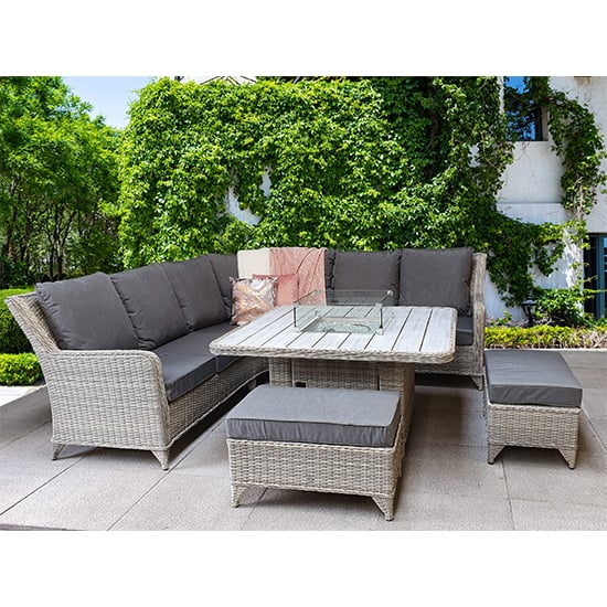 Read more about Maree corner dining sofa set with fire pit in creamy grey