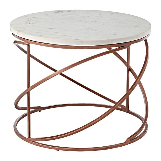 Product photograph of Maren Round White Marble Top Coffee Table With Copper Base from Furniture in Fashion