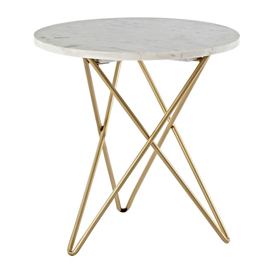 Product photograph of Maren Round White Marble Top Side Table With Gold Legs from Furniture in Fashion