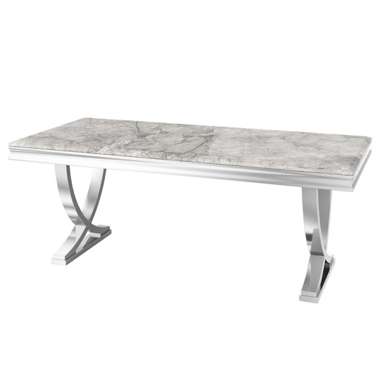 Product photograph of Madeley Large Marble Dining Table In Light Grey from Furniture in Fashion