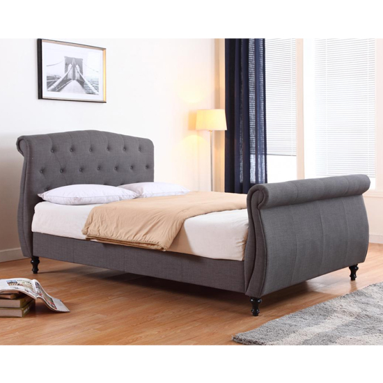 Product photograph of Maizah Linen Fabric Double Bed In Dark Grey from Furniture in Fashion