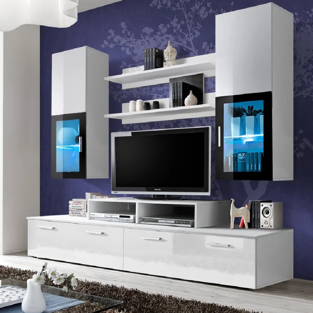 maricopa high gloss entertainment unit in white with led