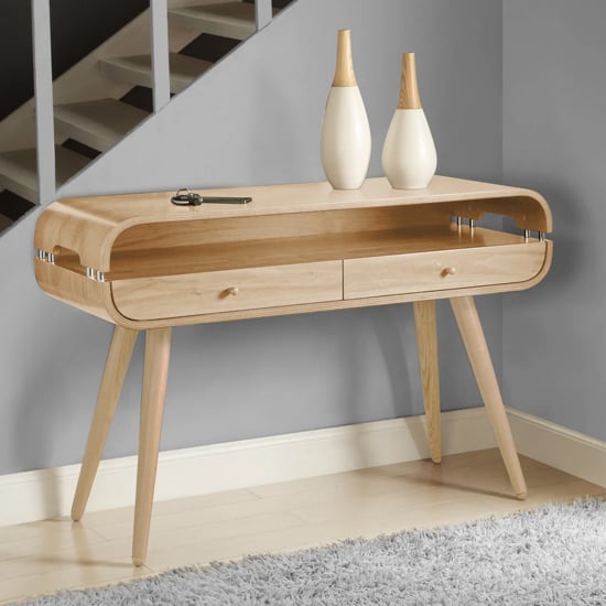 Product photograph of Marin Wooden Console Table In Oak With Spindle Shape Legs from Furniture in Fashion