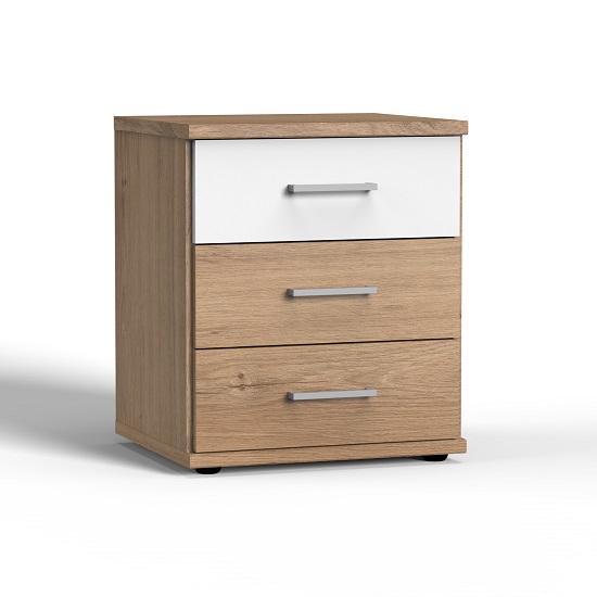 Read more about Marino wooden bedside cabinet in planked oak effect and white