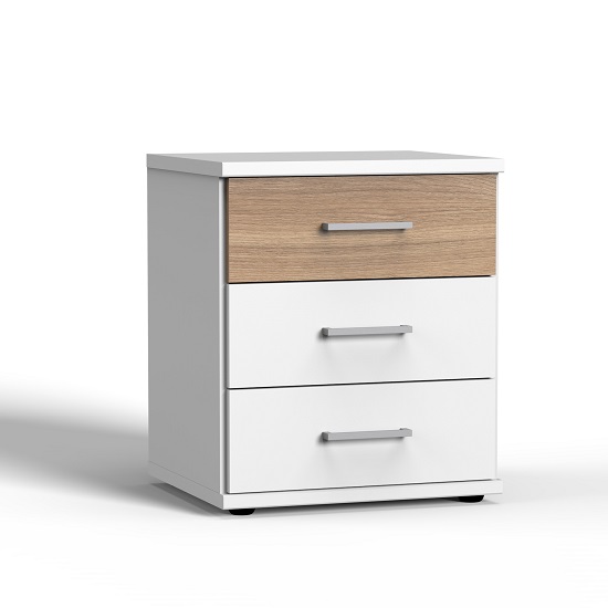 Read more about Marino wooden bedside cabinet in white and planked oak effect