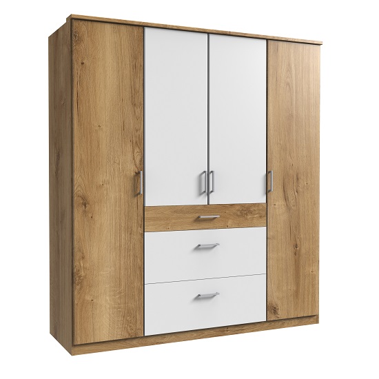 Read more about Marino wooden wardrobe large in planked oak effect and white