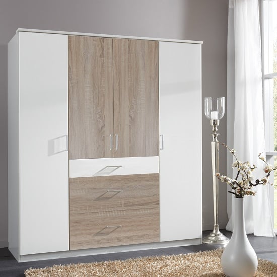 Read more about Marino wooden wardrobe large in white and oak effect
