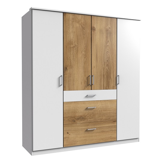 Read more about Marino wooden wardrobe large in white and planked oak effect