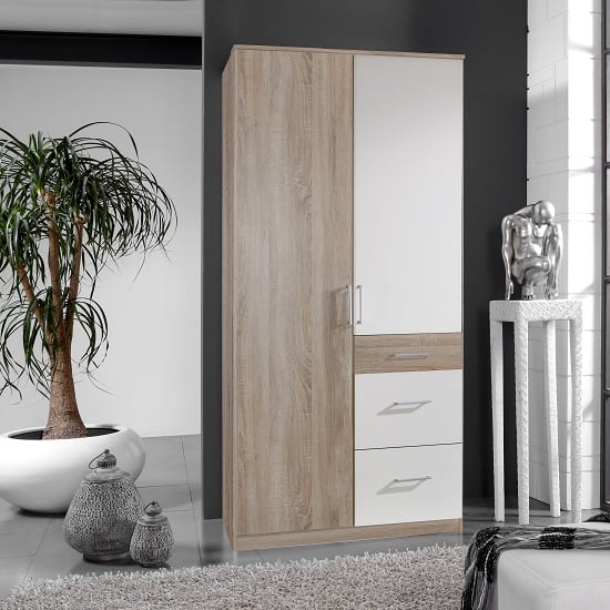 Read more about Marino wooden wardrobe in oak effect and white with 2 doors