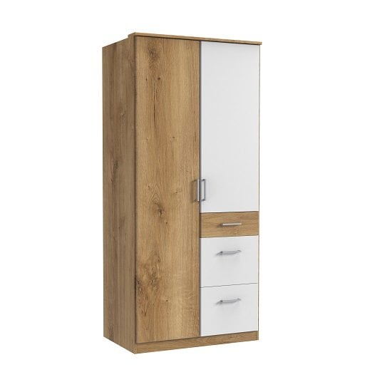 Read more about Marino wooden wardrobe in planked oak effect and white