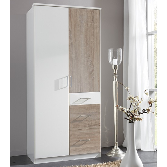 Read more about Marino wooden wardrobe in white and oak effect with 2 doors