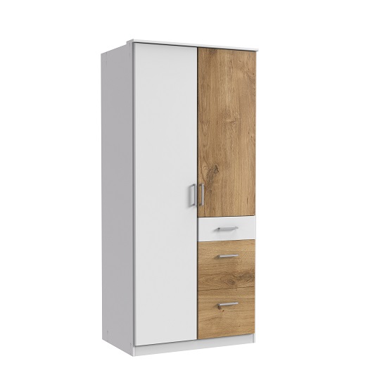 Read more about Marino wooden wardrobe in white and planked oak effect