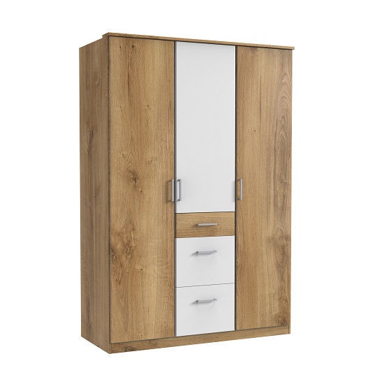 Read more about Marino wardrobe in planked oak effect and white with 3 doors