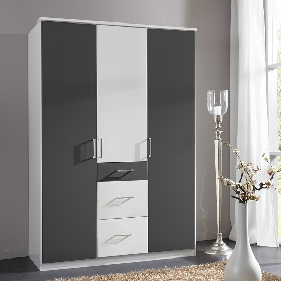 Read more about Marino wardrobe in white and graphite with 3 doors and 3 drawers