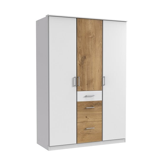 Read more about Marino wardrobe in white and planked oak effect with 3 doors