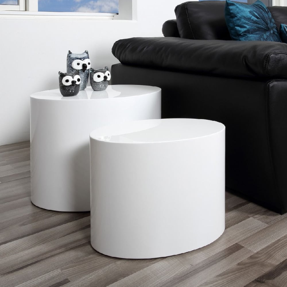 Product photograph of Marion Wooden Nesting Coffee Tables Oval In White from Furniture in Fashion