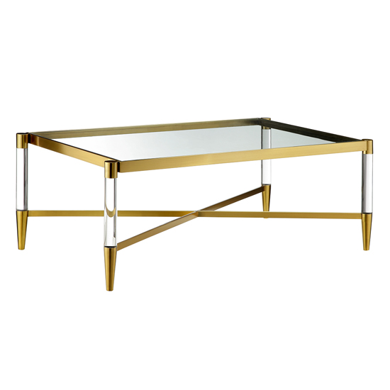 Product photograph of Marisa Rectangular Clear Glass Coffee Table With Gold Frame from Furniture in Fashion