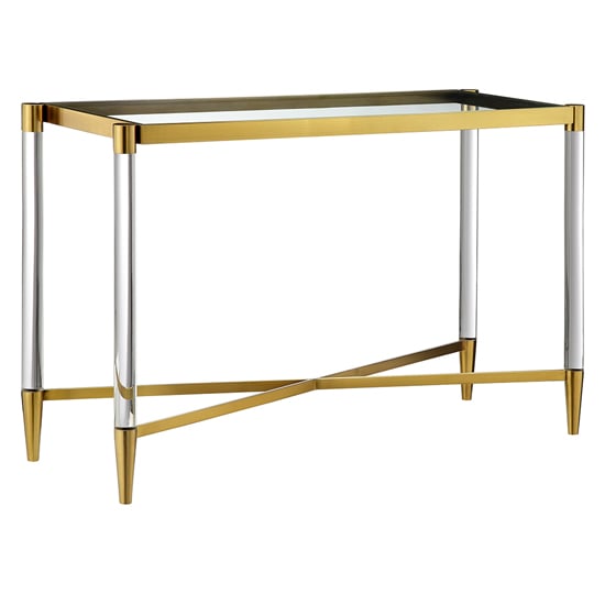 Product photograph of Marisa Rectangular Clear Glass Console Table With Gold Frame from Furniture in Fashion