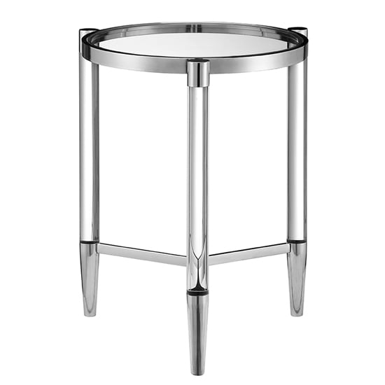 Product photograph of Marisa Round Clear Glass Lamp Table With Silver Frame from Furniture in Fashion