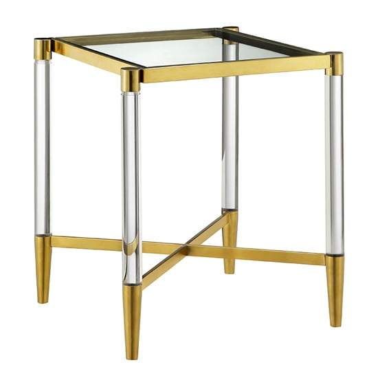 Product photograph of Marisa Square Clear Glass Lamp Table With Gold Frame from Furniture in Fashion