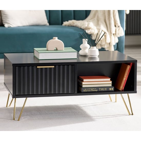 Product photograph of Marius Wooden Coffee Table With 2 Drawers In Matt Black from Furniture in Fashion