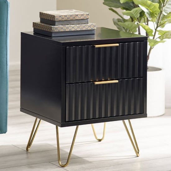 Read more about Marius wooden lamp table with 2 drawers in matt black